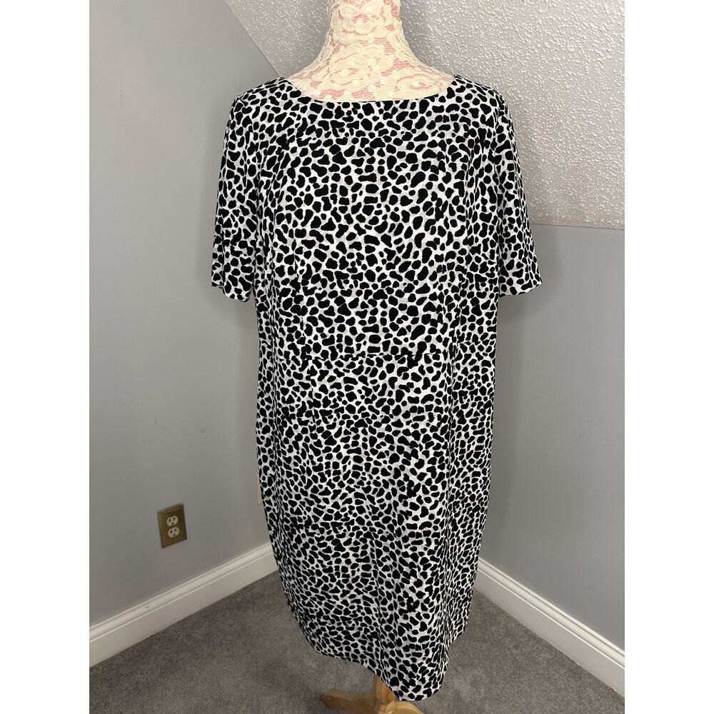 EUC Talbots Grey Snow Leopard Lined Jacquard Sheath Dress Plus Petite Sz 14WP